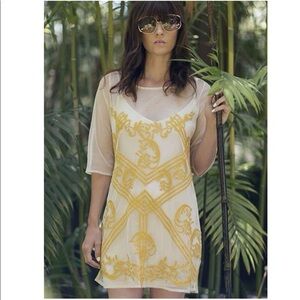 S&D Yellow and White Mini Dress with Crew Neck